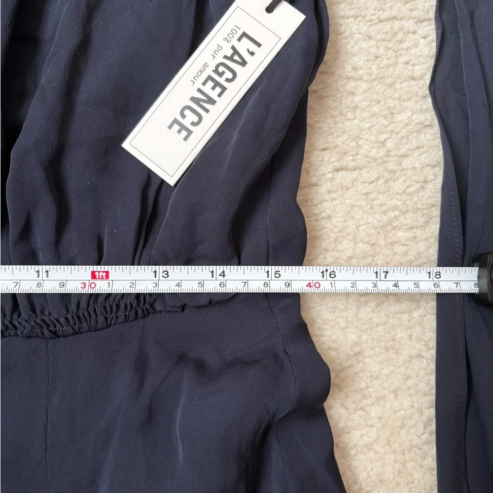 L’AGENCE 100% silk navy blue sleeveless midi dress with front sash, sz 6 - Picture 5 of 7